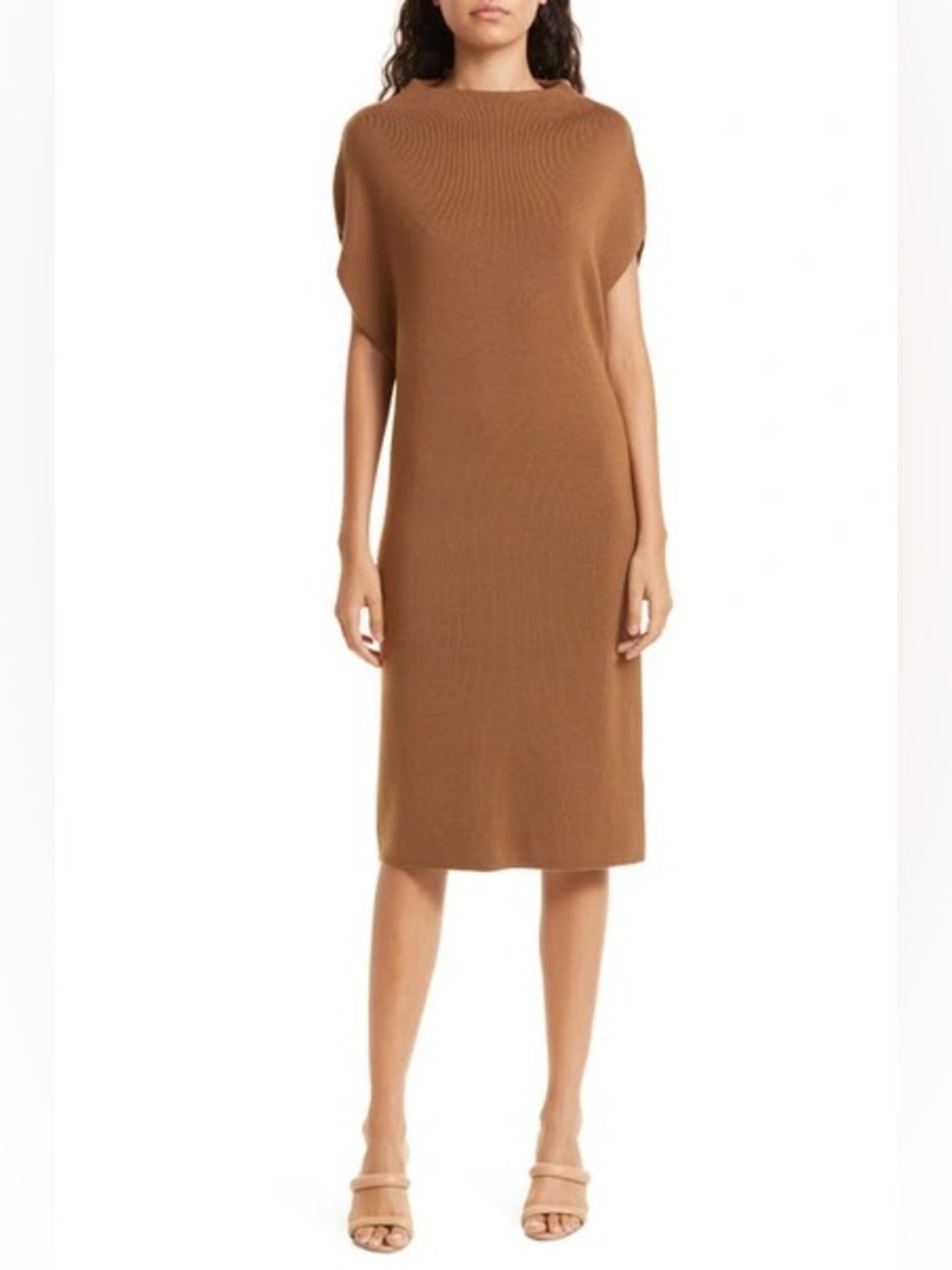 Club Monaco Ribbed Funnel Neck Wool Blend Sweater Dress Camel XS